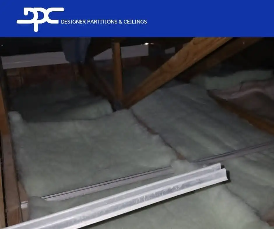 Insulation installation view inside ceiling structure